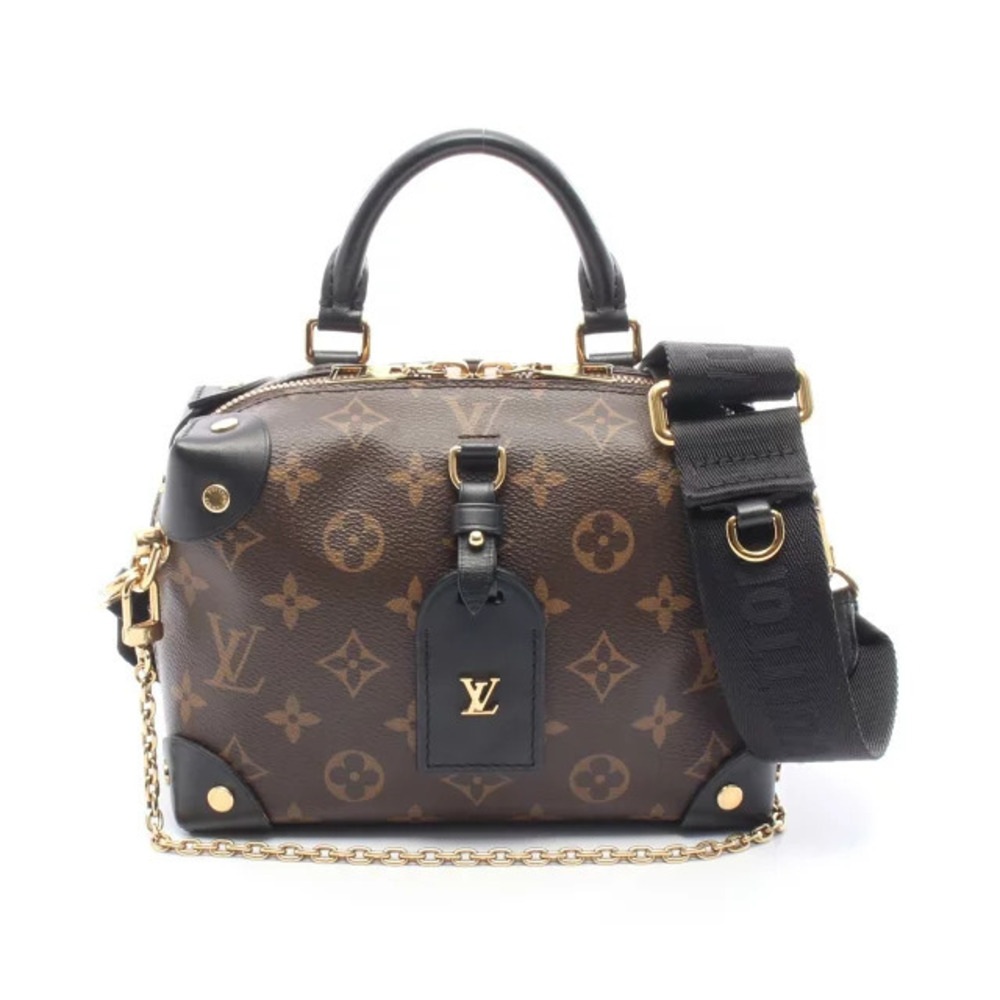 Louis Vuitton Malle Souple Handbag Canvas Leather Monogram Brown Black